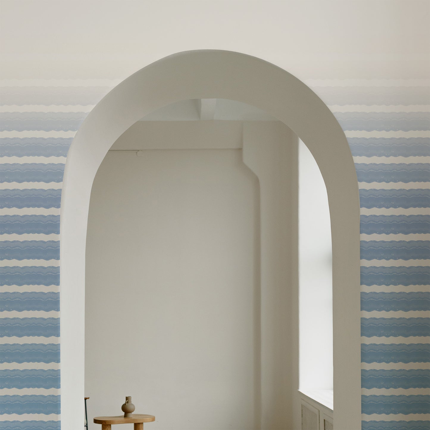 The dusty blue trending mural of your wallpaper mural dreams. Think Statement stripe with an artistic hand painted brushstroke design. This striped wallpaper mural is leading the trend in 2025.